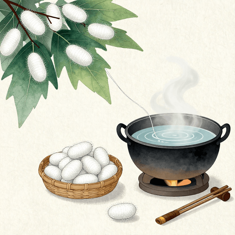 Сбор шелкопряда и подготовка к разматыванию шелка — от разведения тутового шелкопряда к сырому шелку