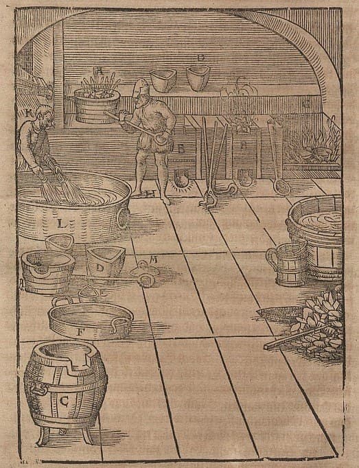 Charcoal Air Furnace for Crucibles, Drawn by a Chimney