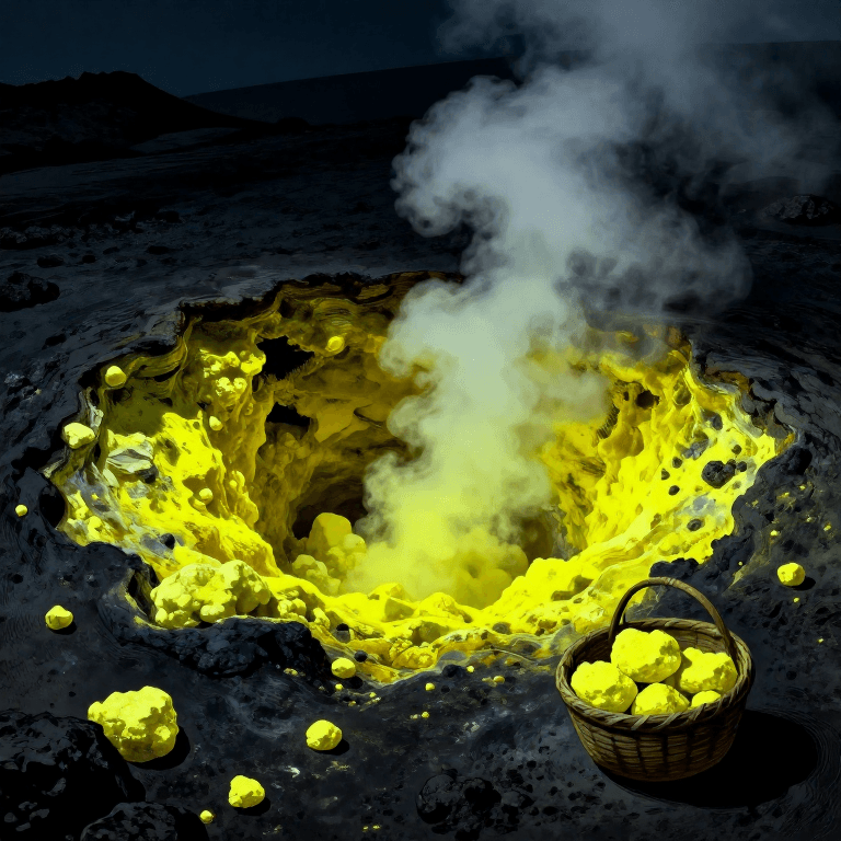 Collecting Native Sulfur from Volcanic Deposits