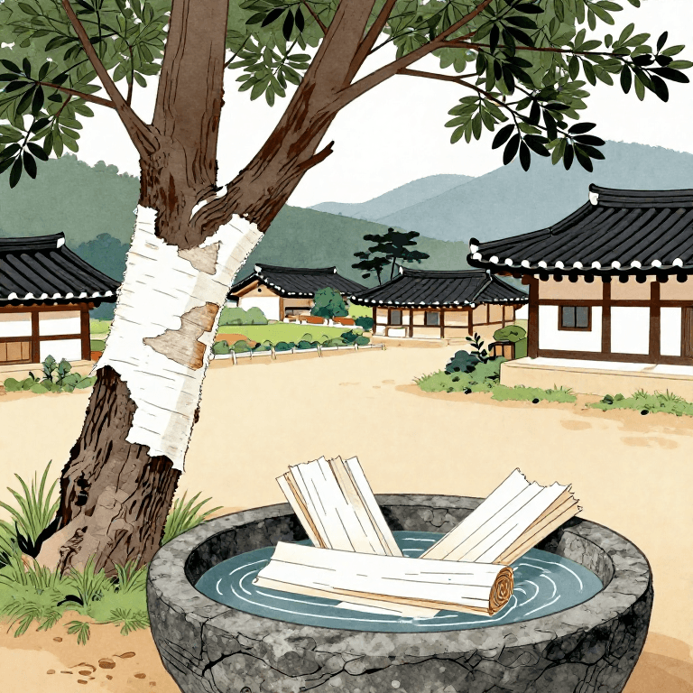 닥나무 껍질 벗기기 — 한지의 원료 수확