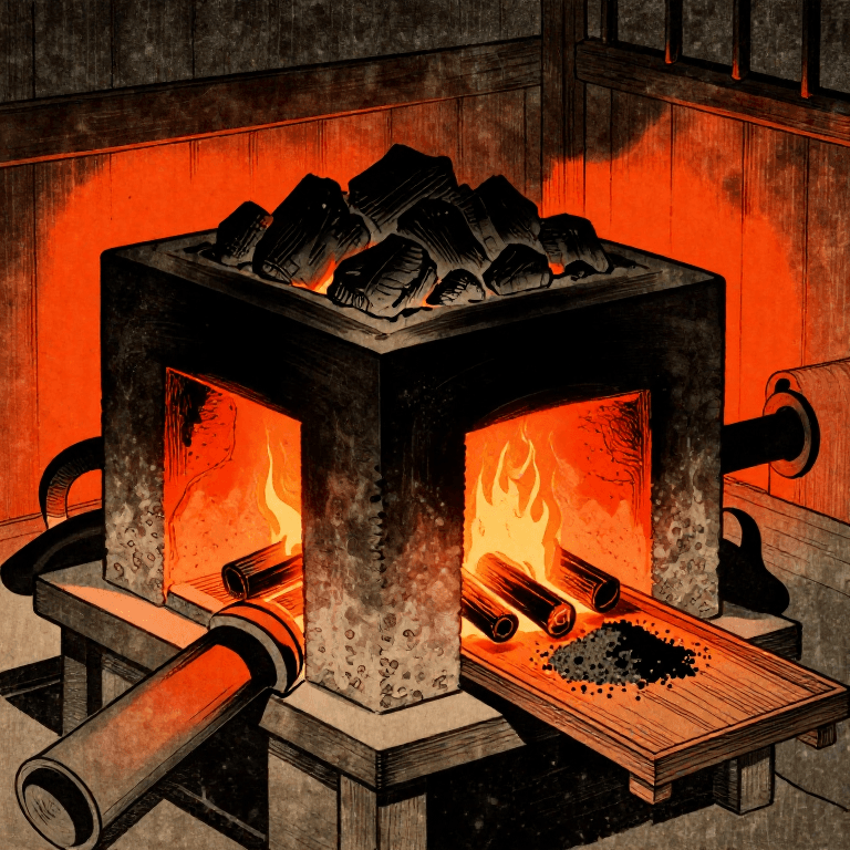 Smelting Tamahagane Steel in a Tatara Furnace — Traditional Japanese Steelmaking