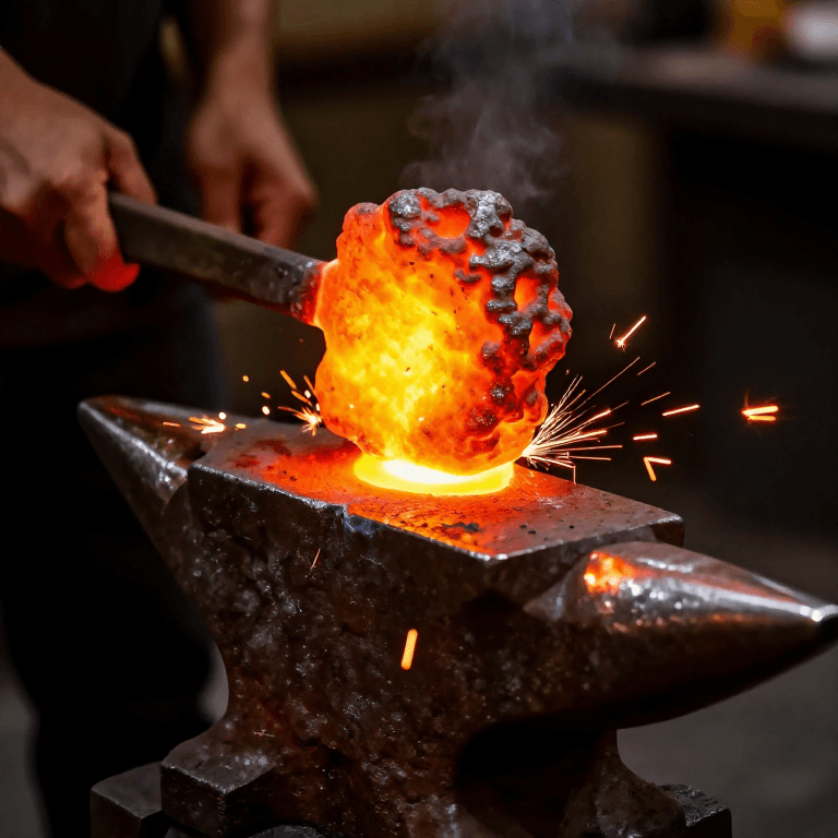 Consolidating an Iron Bloom — Hammering Sponge Iron into Wrought Iron