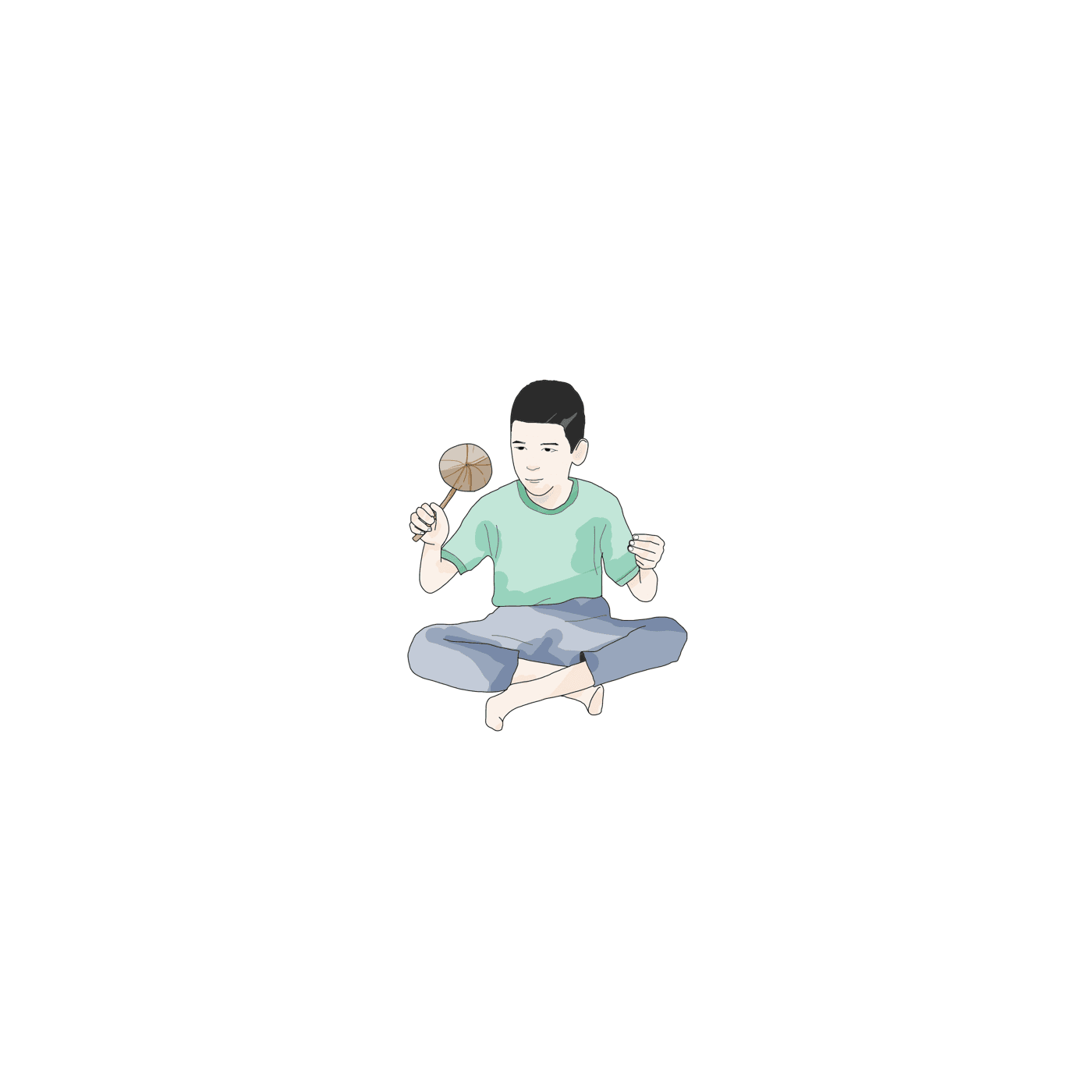 กะลาเคาะจังหวะ (ลูกแซก) — มะพร้าวแก่ลูกย่อมขัดเงา เจาะรูจาว แทะเนื้อออก ใส่หินเล็ก 20-30 ก้อน ด้ามไม้ยึดด้วยยางครั่ง เขย่าตามจังหวะเพลง