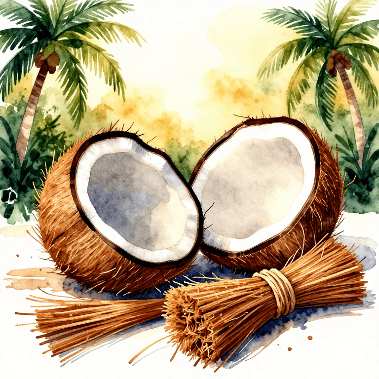 การเก็บเกี่ยวใยมะพร้าว — จากเปลือกสู่เส้นใย