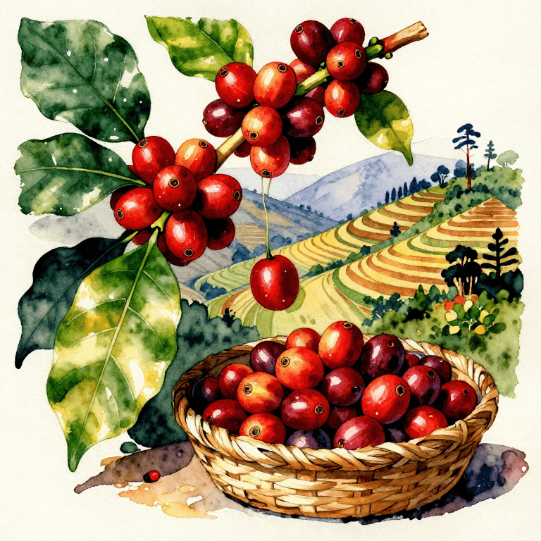 Colheita de Fruto de Café — Seleção de Cerejas Maduras à Mão