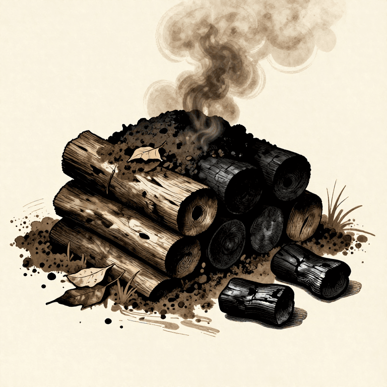 Making Charcoal from Hardwood — Pyrolysis in a Pit Kiln