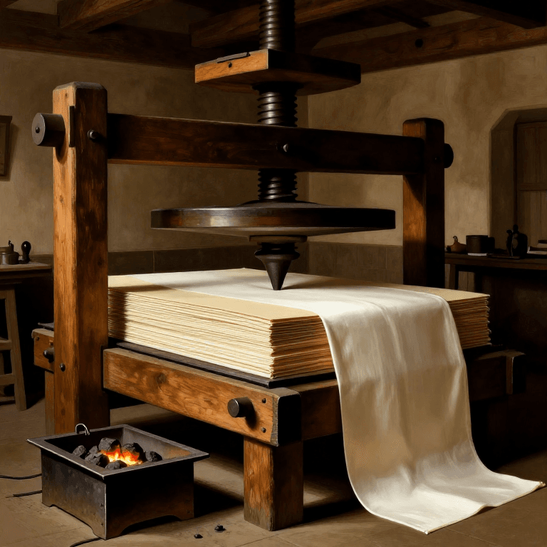 Pressing Broadcloth in a Screw Press — Hot and Cold Finishing for Lustre