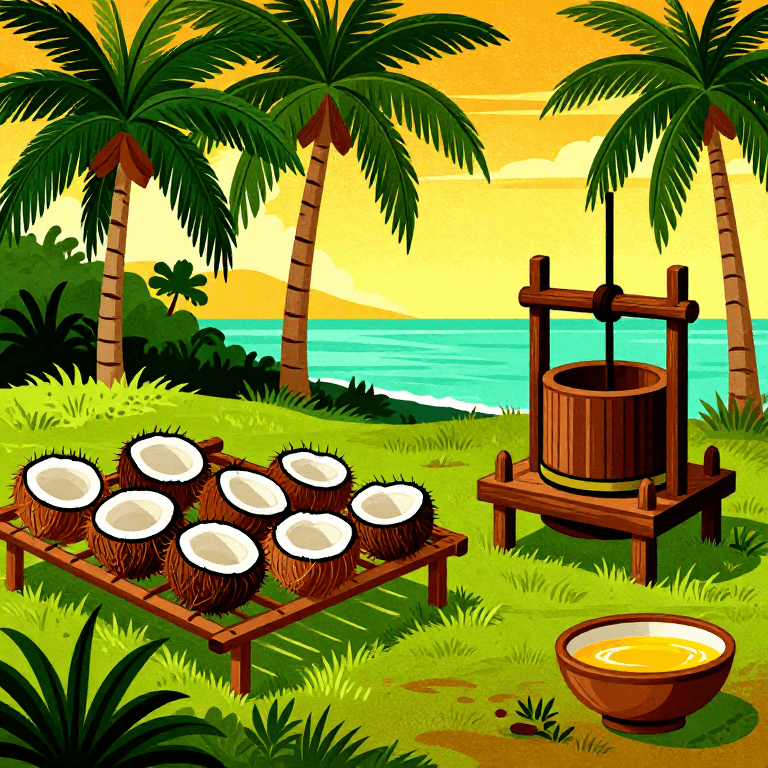 कोप्रा से नारियल का तेल बनाना — पारंपरिक इंडोनेशियाई विधि