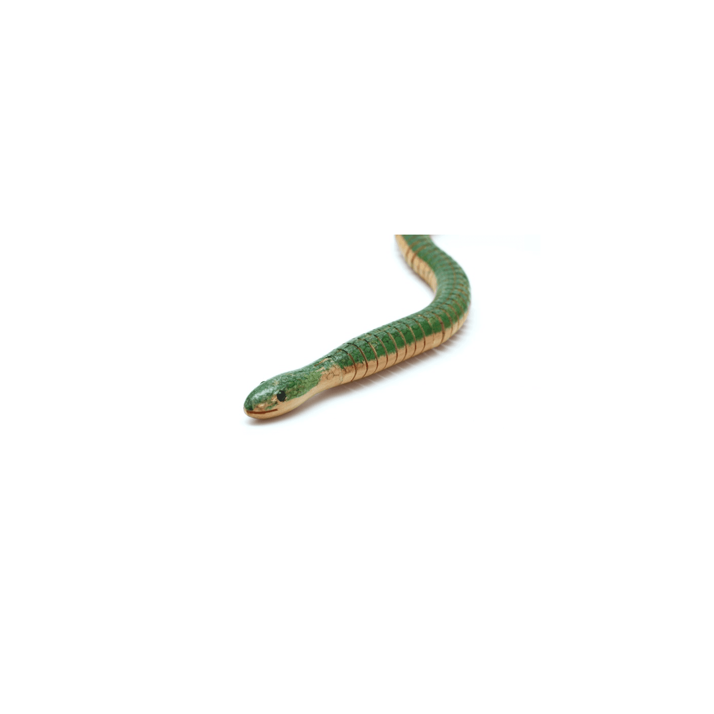 Ngu Mai Rakam (Rakam-Palm Jointed Snake) — a Tapered Rakam Stalk Split in Two over an Unbleached-Cotton Core, a Raised Head of Crate Wood, Kite Paper Skin Painted and Scored into Segments; Waggle the Tail and It Slithers