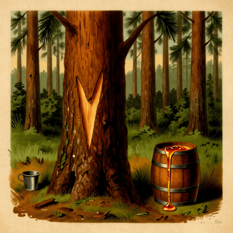Extraction de résine des pins — Collecte des produits navals du pin des marais