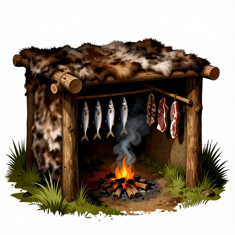 Building a Prehistoric Smokehouse — Semi-Permanent Pole Frame for Meat and Fish Preservation