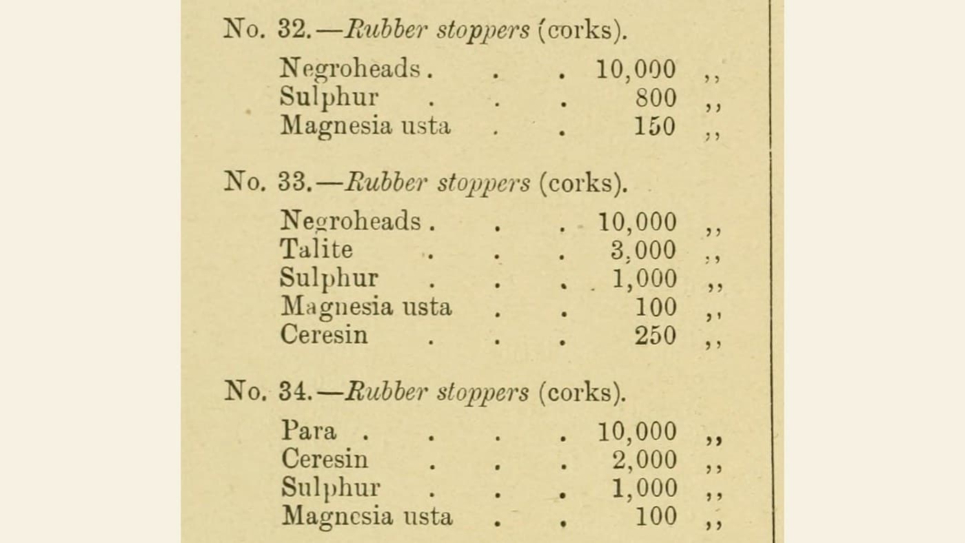 Rubber Stoppers: Pará Rubber with Ceresine, Moulded and Cured (Heil & Esch 1909)