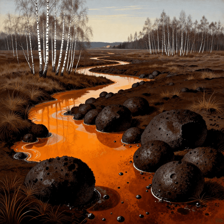 Болотная руда — сбор болотной руды из торфяников и болот