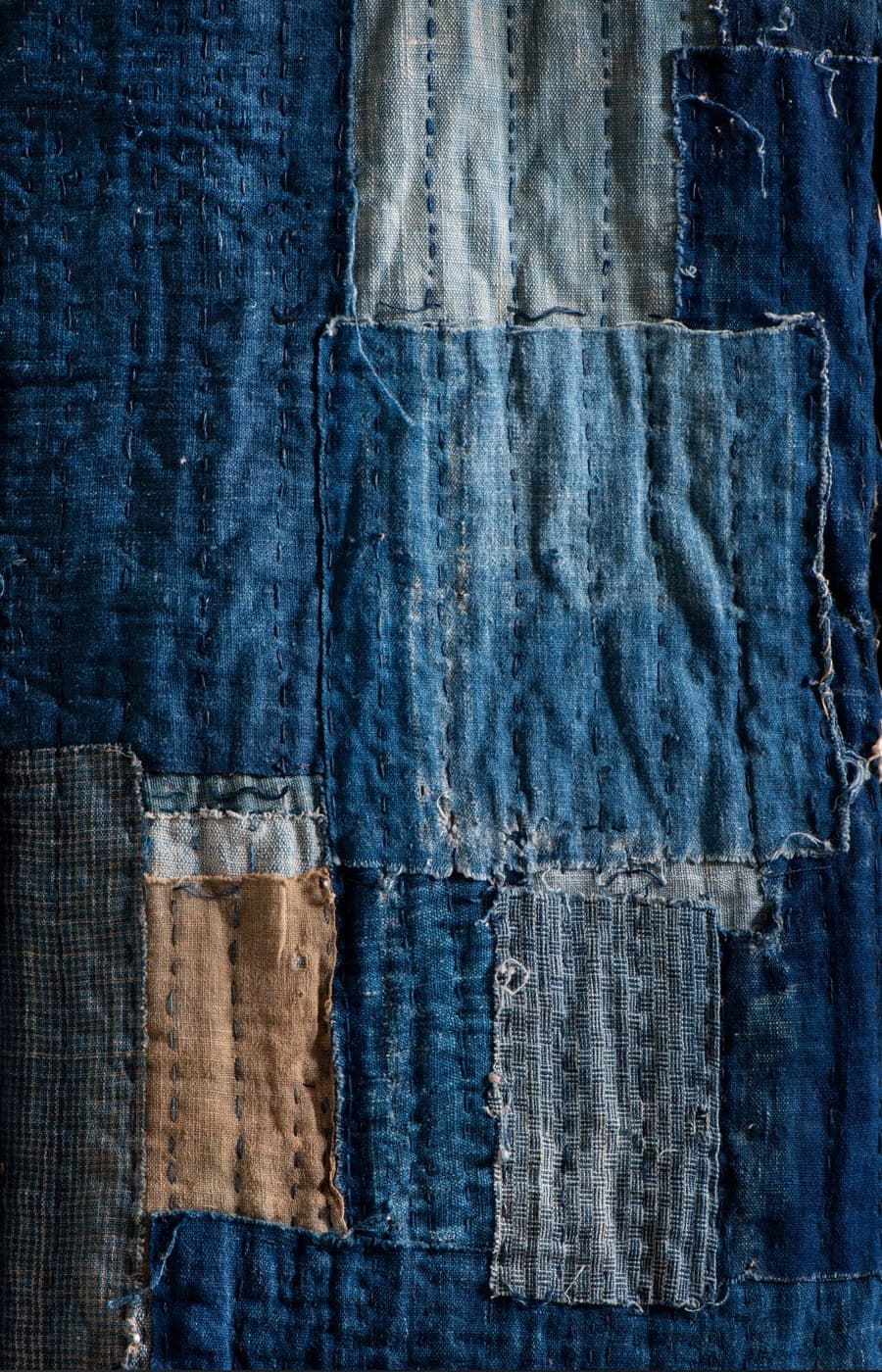 Sashiko — White Thread Running Stitch on Indigo Cotton
