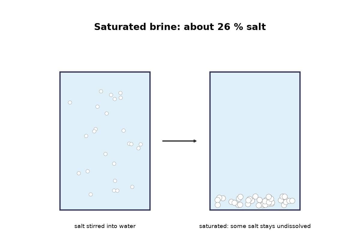 Saturated Brine: Salt Stirred into Water to Excess