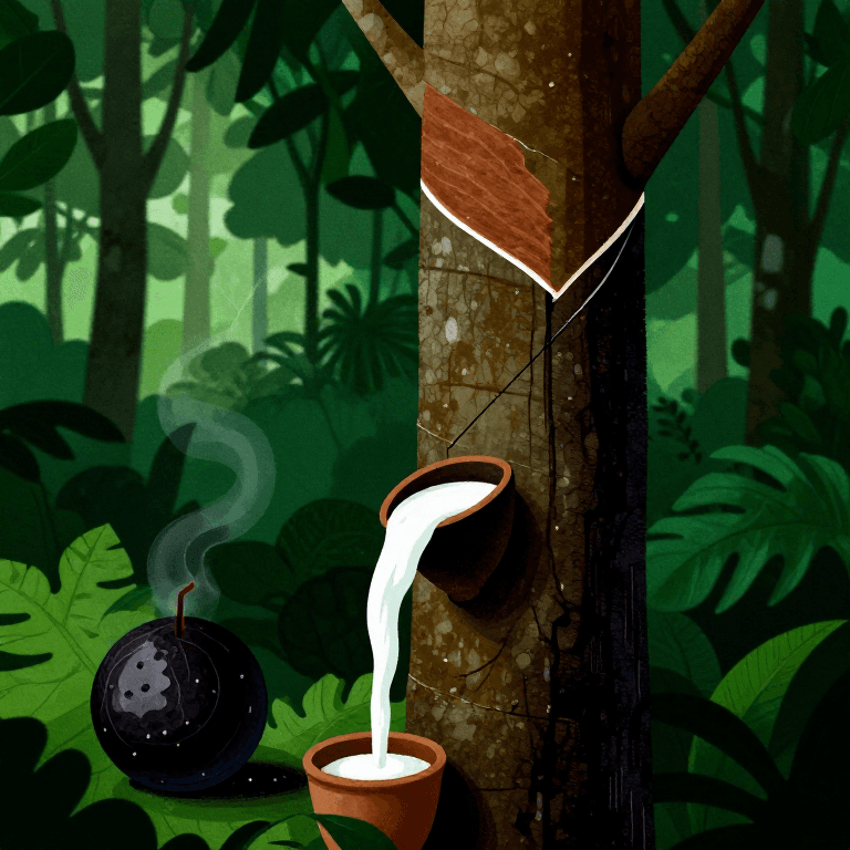 Каучуковое дерево и натуральный каучук — традиционная добыча латекса в Амазонке