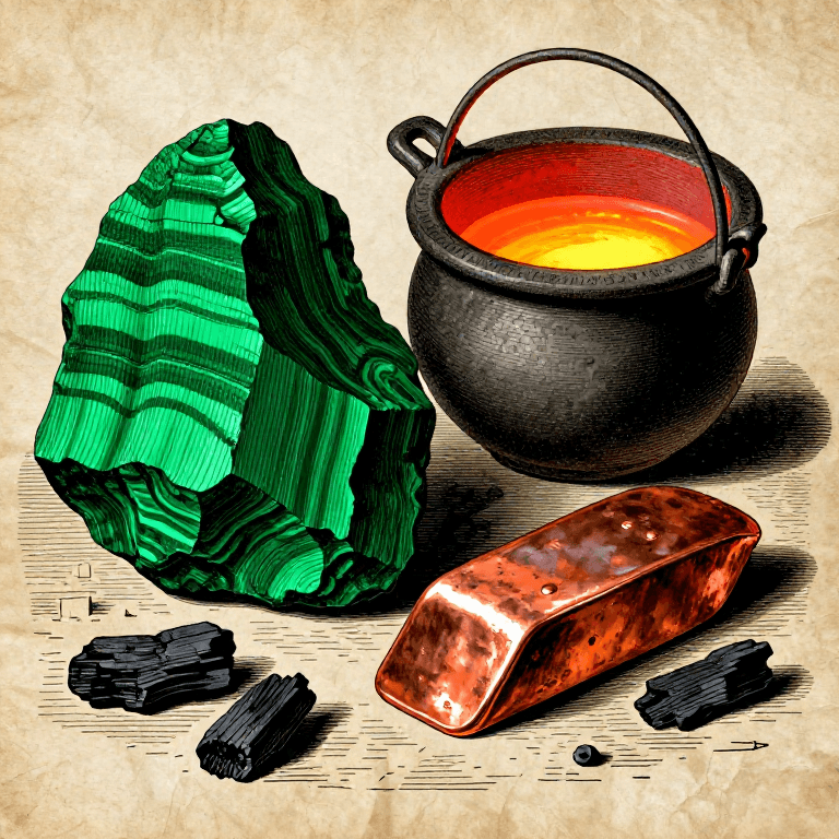 Kupferschmelzung aus Malachit — Von grünem Erz zu rotem Metall