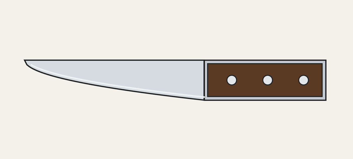Stamped Kitchen Knife: Blade, Tang and Riveted Scales