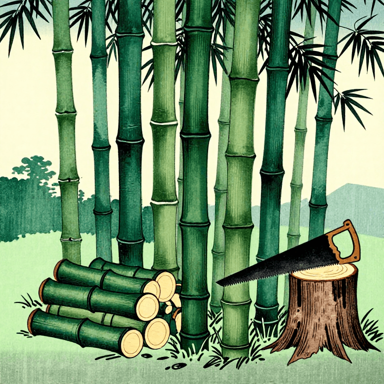 竹の伐採と選別 — 真竹の収穫から油抜きまで
