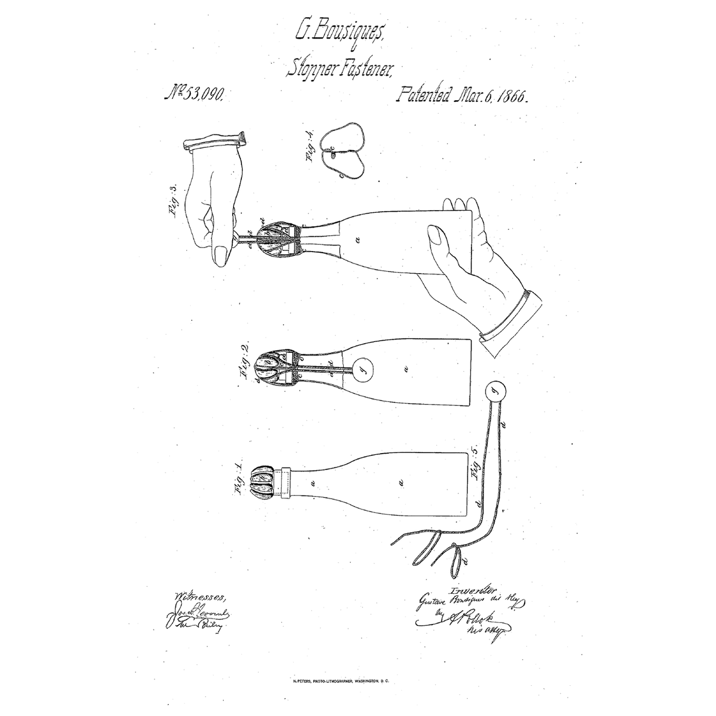 The Pull-String Champagne Fastening: One Pull Lifts the Wire and Frees the Cork