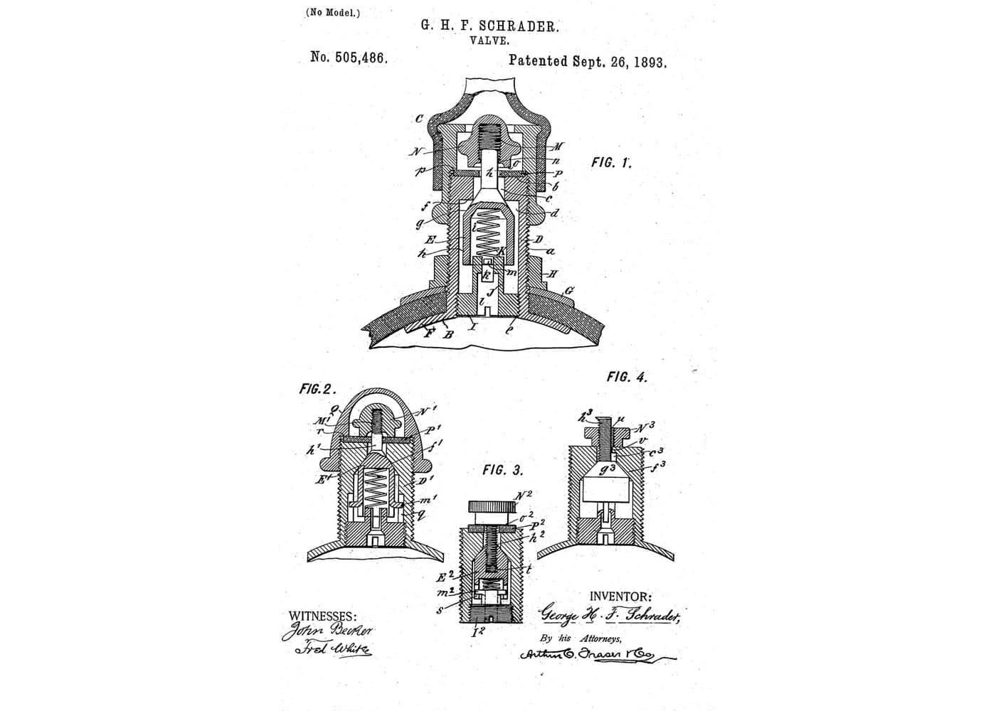 Tire Valve: Spring-Closed Plunger and Locking Hand Nut (Schrader 1893)