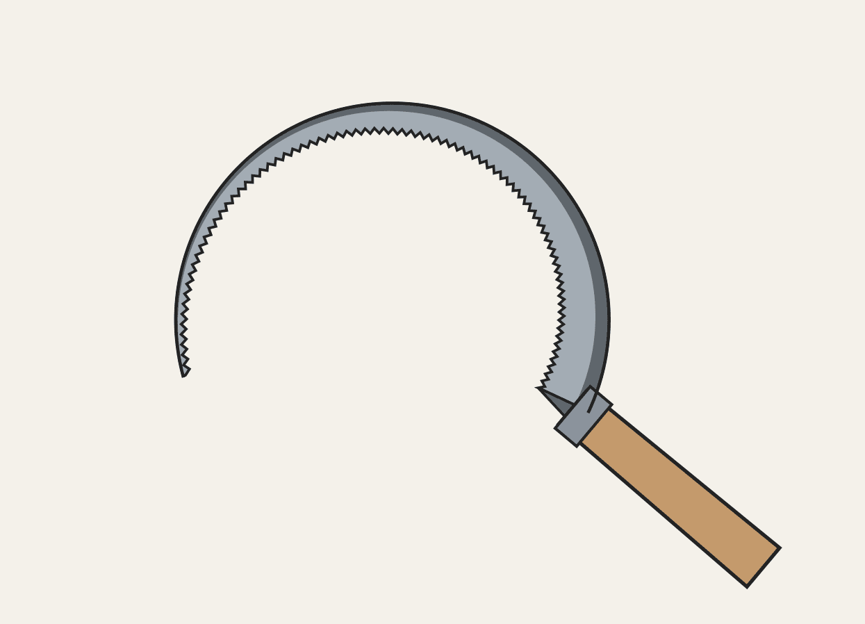 Toothed Steel Sickle: Steel Welded to Iron, Toothed with a Chisel