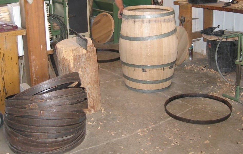 Wooden Barrel: Bulged Oak Staves Bent by Fire, with Two Heads