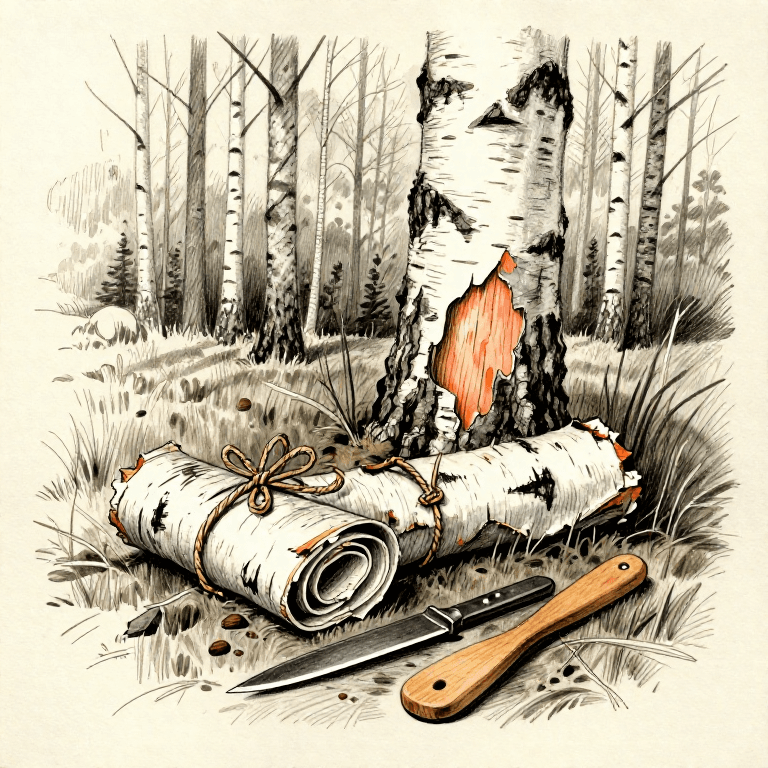 Заготовка бересты — Снятие коры с берёзы для ремёсел