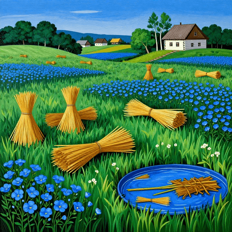 Збирання та мочіння льону — Від поля до лляного волокна