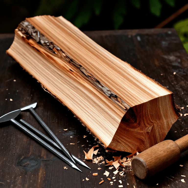 Riving Planks from a Log — Splitting Timber Along the Grain with Wedges