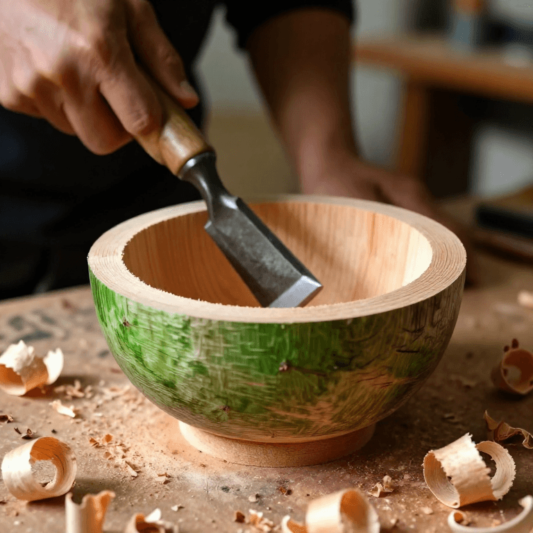 Carving a Wooden Bowl with an Adze — Hollowing from a Green Wood Blank