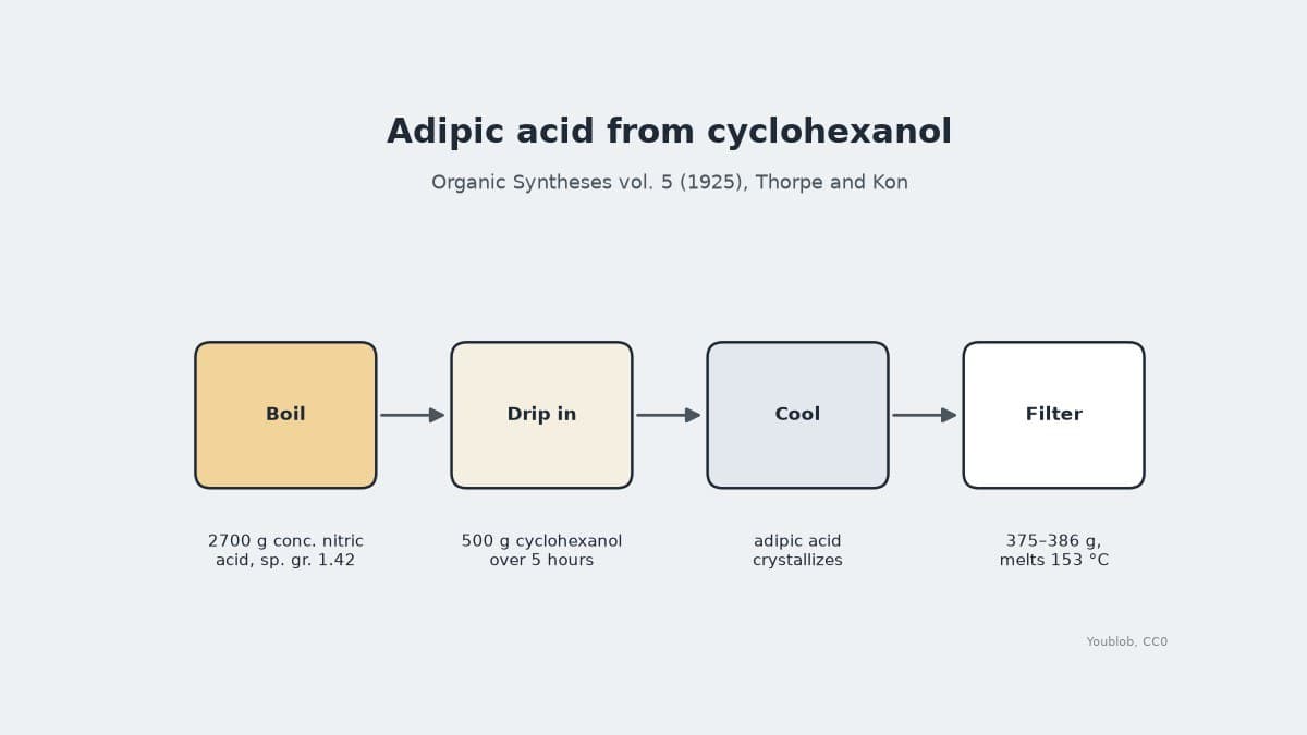 Adipic Acid: Cyclohexanol Oxidised with Boiling Nitric Acid, 1925
