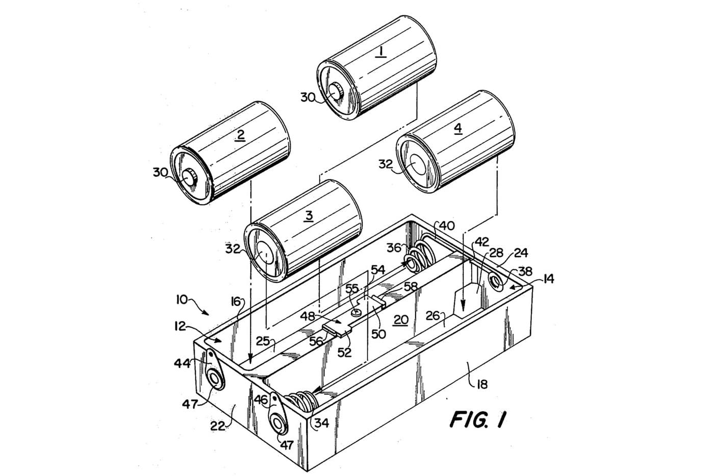 Battery Holder: Four C Cells in Two Sprung Compartments with a Z-Shaped Retainer (Lund 1979)