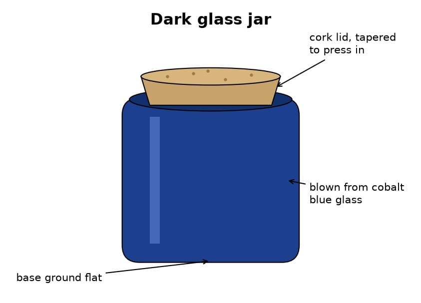 Dark Glass Jar: Blown from Cobalt Blue Glass, with a Cork Lid