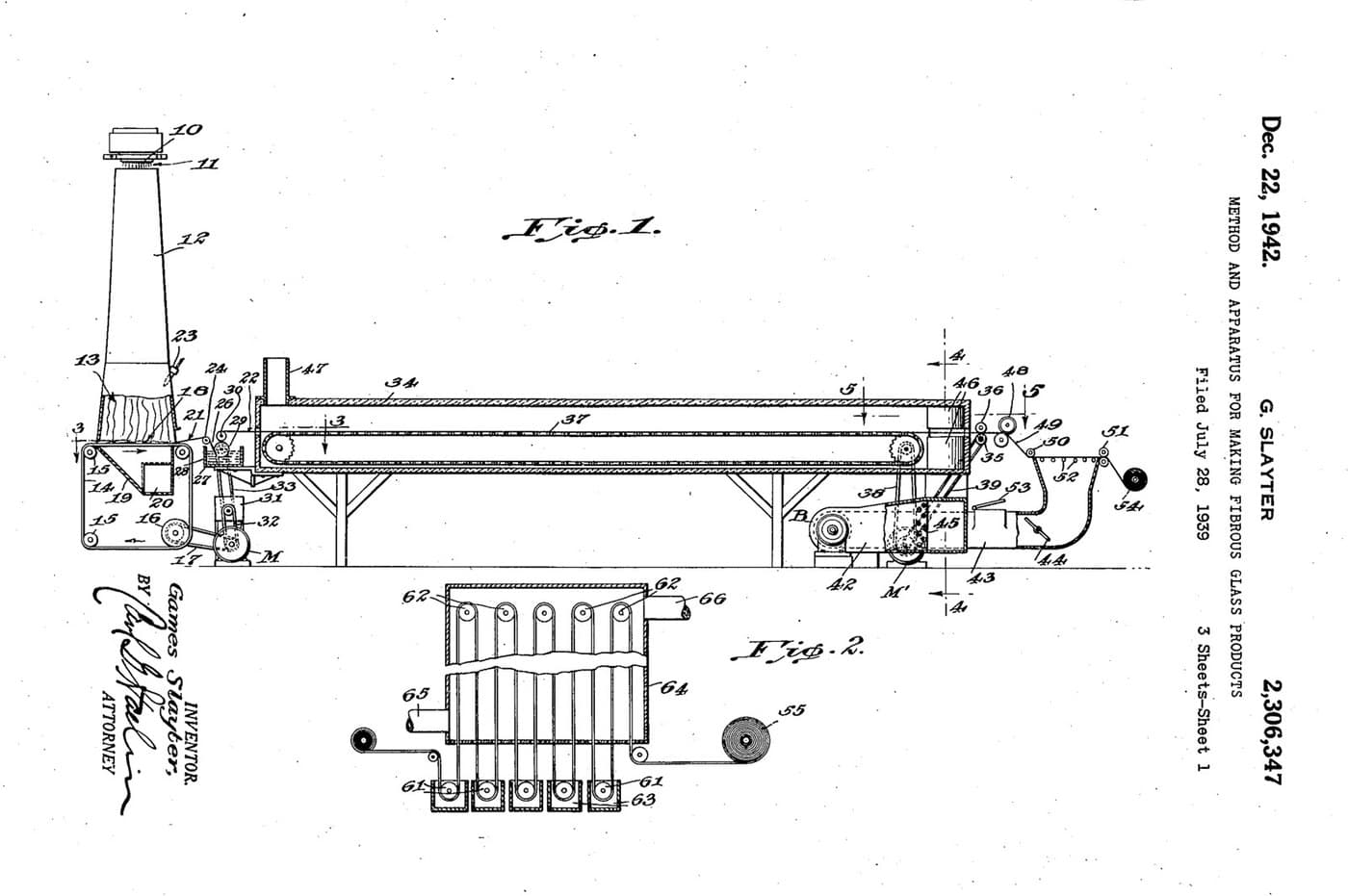 Glass Fibre Mat: Blown Glass Wool Drafted into a Bonded Sheet (Slayter 1942)