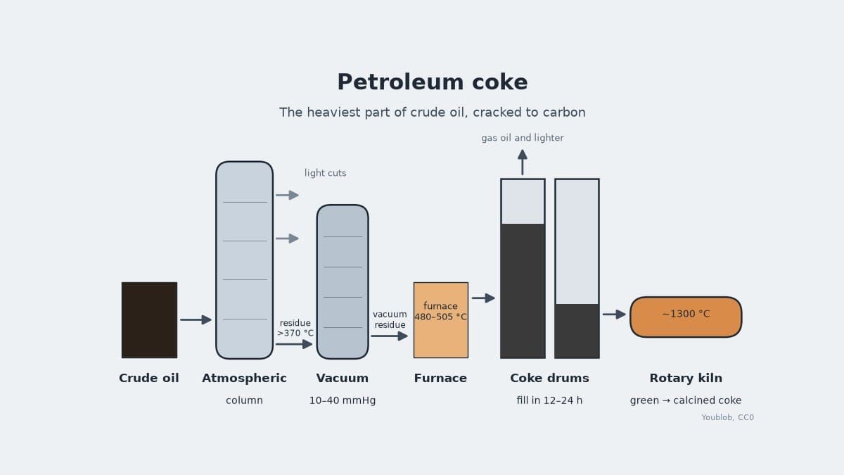 Petroleum Coke: Crude Oil Residue Coked in a Delayed Coker and Calcined