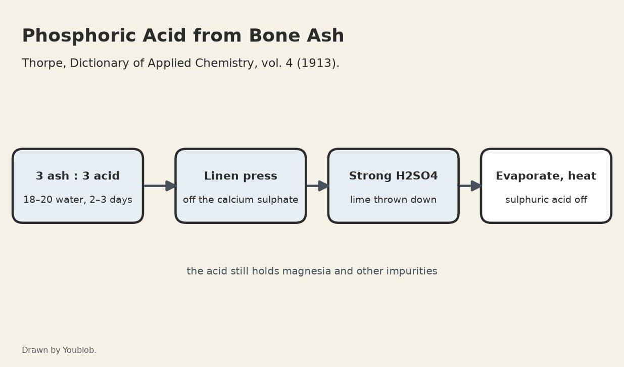 Phosphoric Acid from Bone Ash: Digested with Sulphuric Acid, the Lime Thrown Down