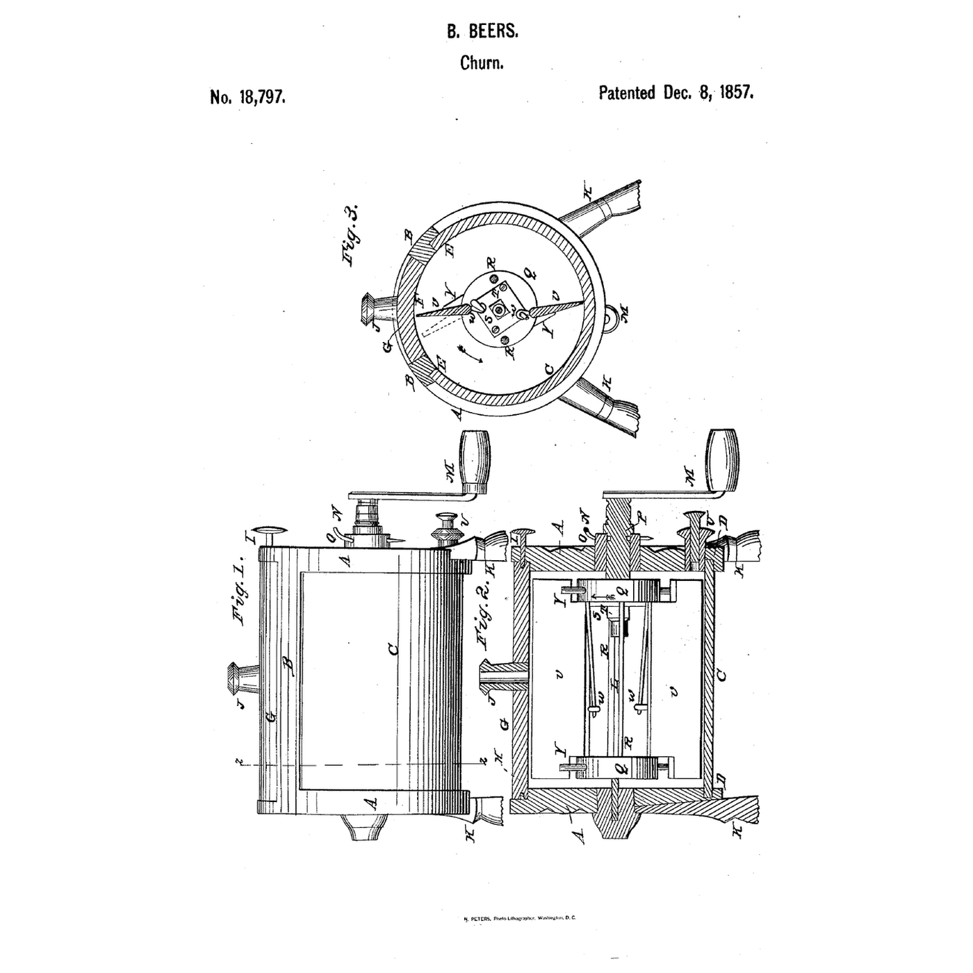 Spring-Float Barrel Churn: Floats Stand Rigid to Churn, Fold Back on Springs to Gather and Work