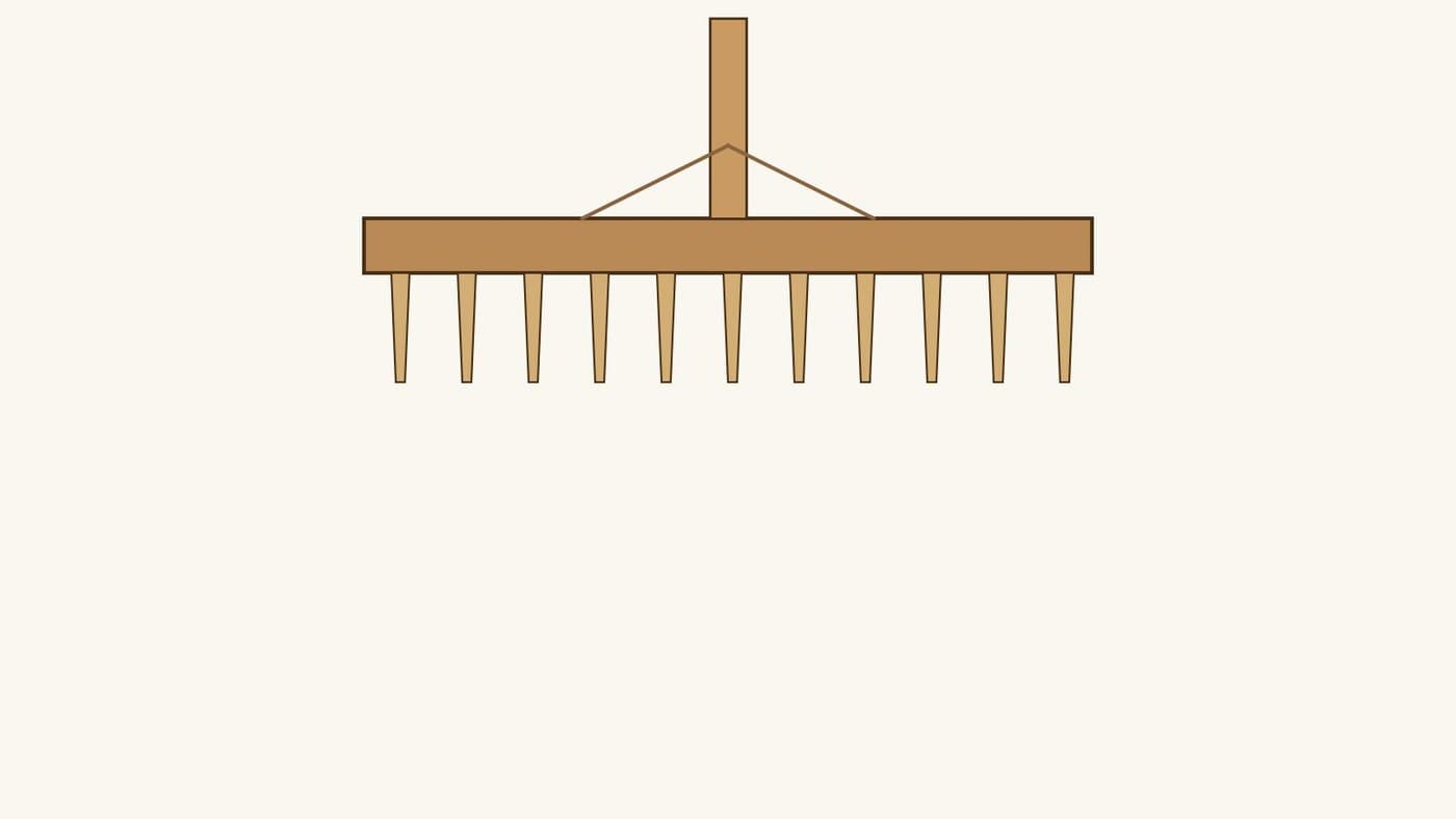 Wooden Rake: a Toothed Hardwood Head on a Long Haft