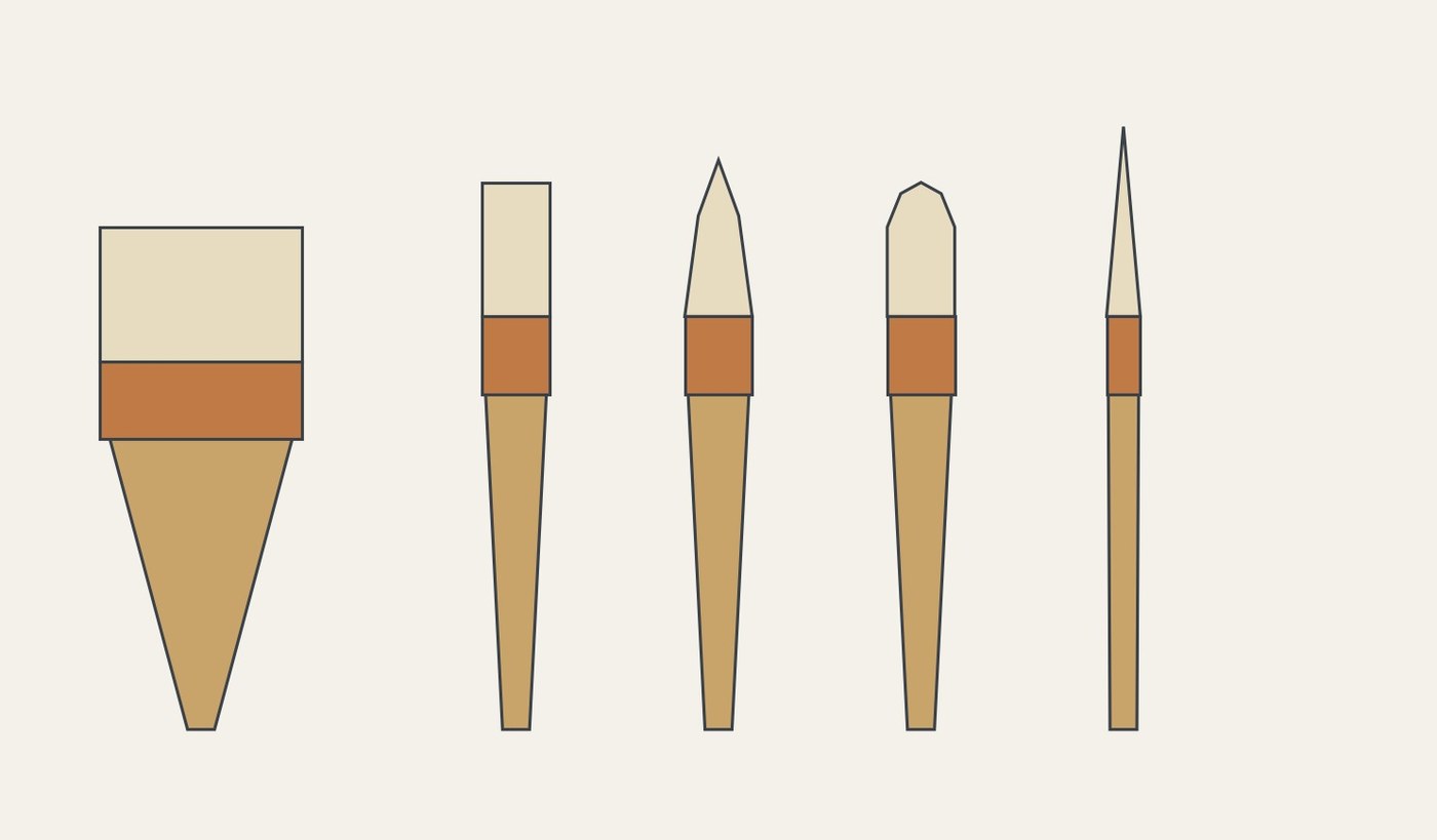Bristle Paint Brushes: Wide Flat and a Set of Rounds and Flats
