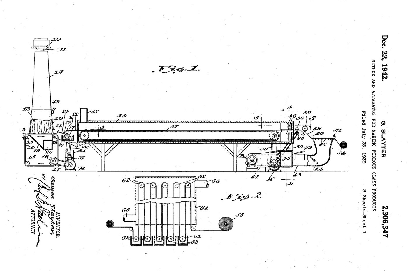 Glass Fibre Mat: Blown Glass Wool Drafted into a Bonded Sheet (Slayter 1942)