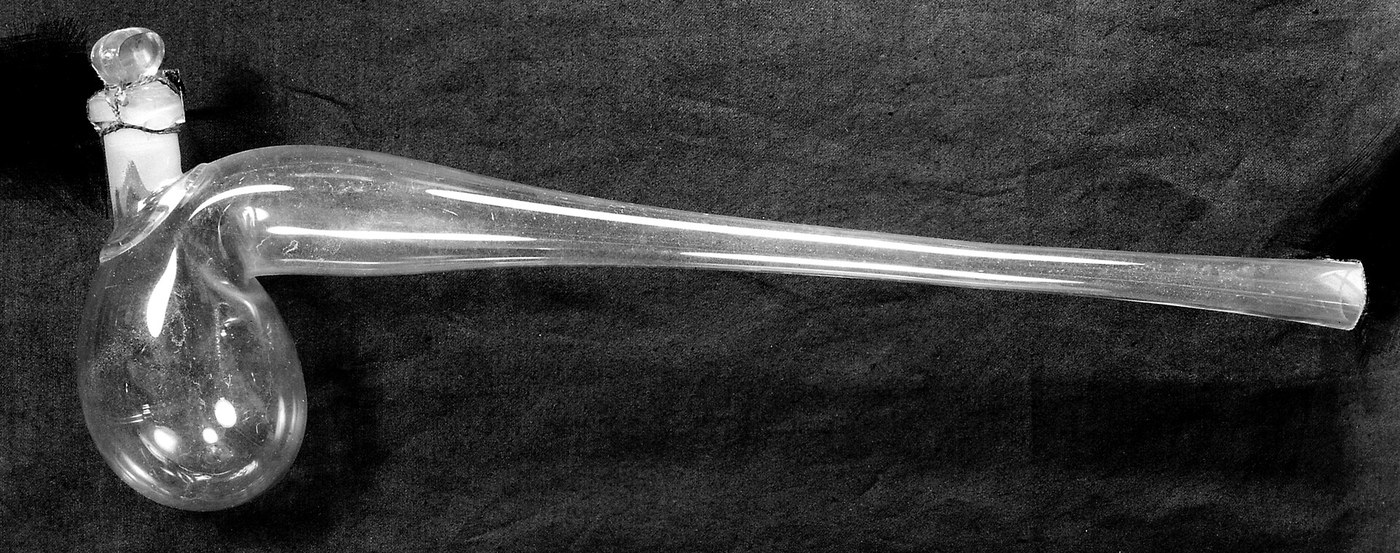 Glass Retort: a Blown Bulb with a Long Neck Bent Down
