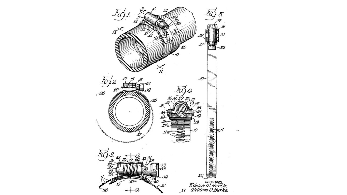 Hose-Clamp Saddle, Screw Housing and Worm Screw (North & Burke, 1945)