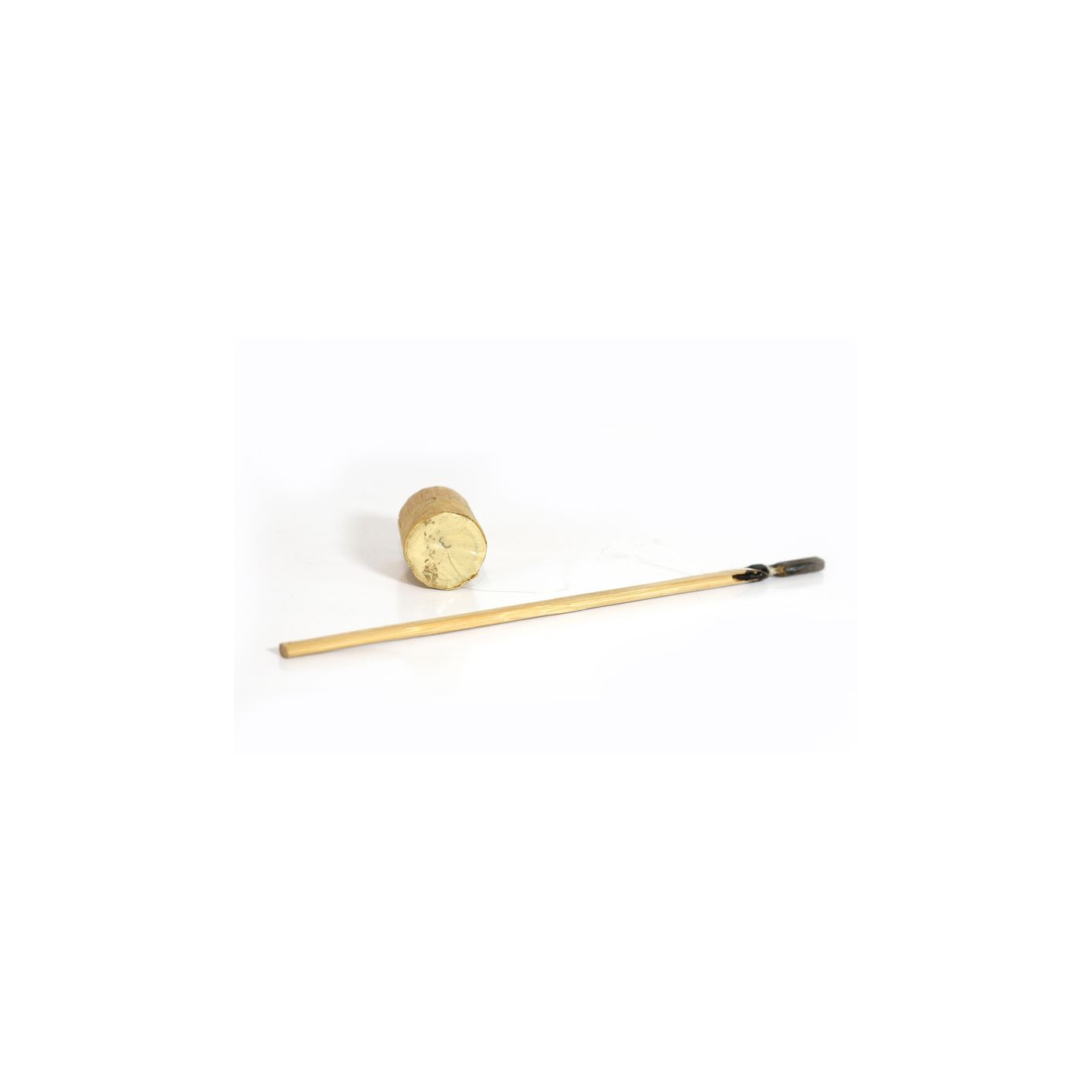Jakjan (Cicada Noisemaker, Ot-Ot) — a Hollow Clay Cylinder 1-2 cm Across Capped with Paper, a String Tied to a 7-10 cm Bamboo Stick Tipped with Pine Resin; Whirl It and It Croaks "Ot-Ot"