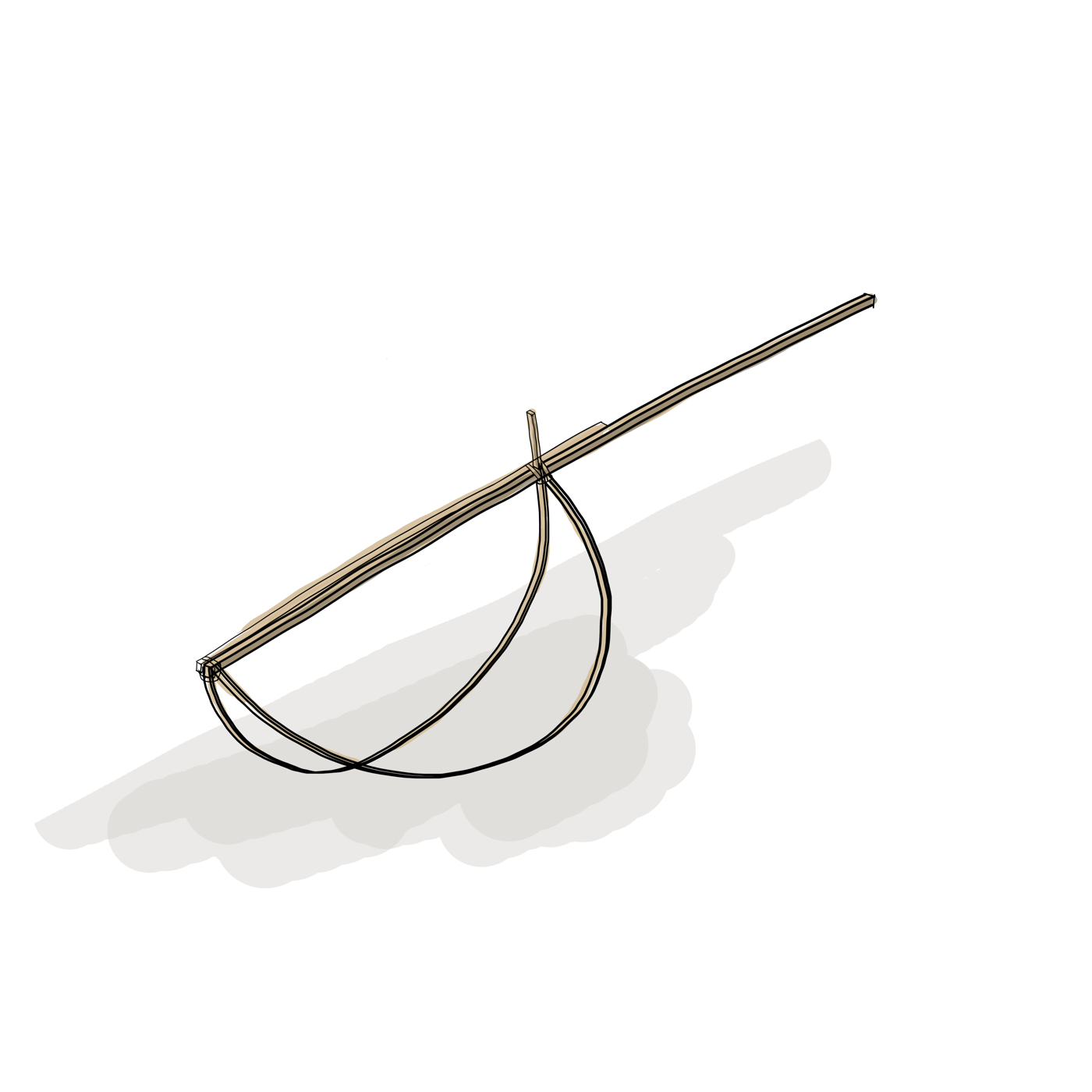 Kwian Mai Tok (Bamboo-Strip Push Cart) — Two 50 cm Bamboo Strips Bent into Half-Circles and Tied into the Folded End of a 1.5 m Bamboo Pole, 5-10 cm Apart; Pushed Along in a Race