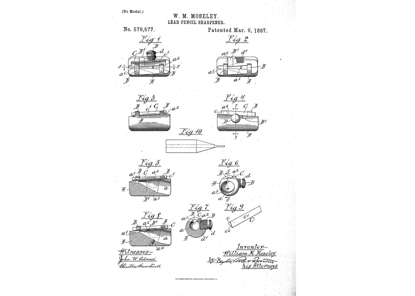 Pencil Sharpener: Conical Bore and a Reversible Triangular Blade (Moseley 1897)