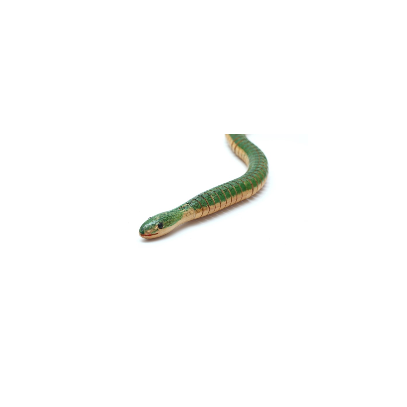 Ngu Mai Rakam (Rakam-Palm Jointed Snake) — a Tapered Rakam Stalk Split in Two over an Unbleached-Cotton Core, a Raised Head of Crate Wood, Kite Paper Skin Painted and Scored into Segments; Waggle the Tail and It Slithers