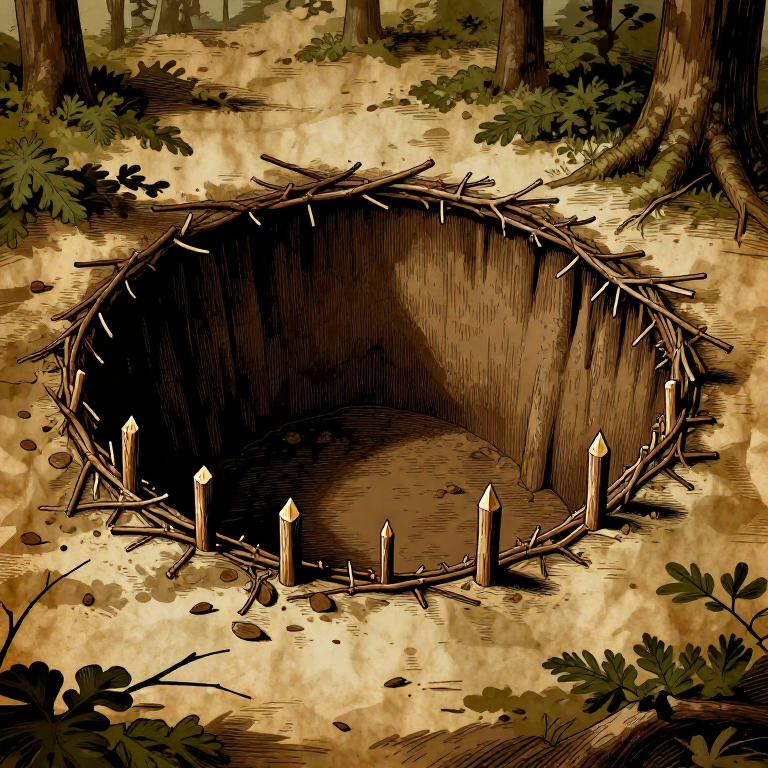 Digging a Pitfall Trap for Large Game — Concealed Pit Hunting