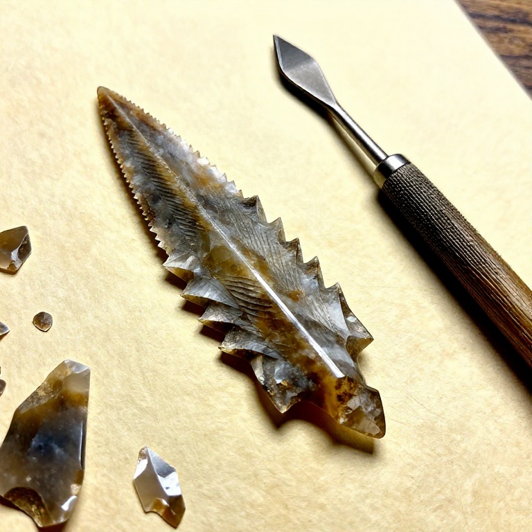 Knapping a Stone Arrowhead — Pressure-Flaked Projectile Point