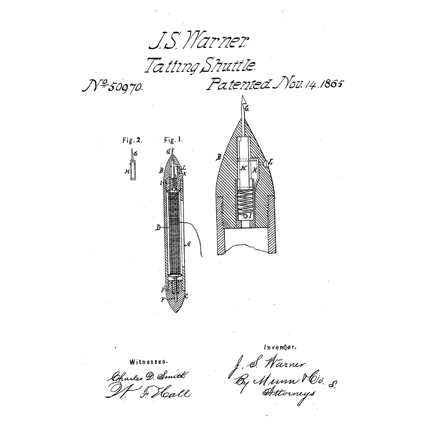 The Hooked Tatting Shuttle: A Spring Hook in One End, a Spool in the Barrel